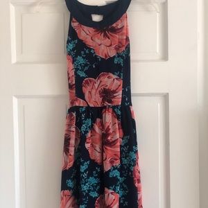 Floral Navy & Coral Fit & Flare Dress